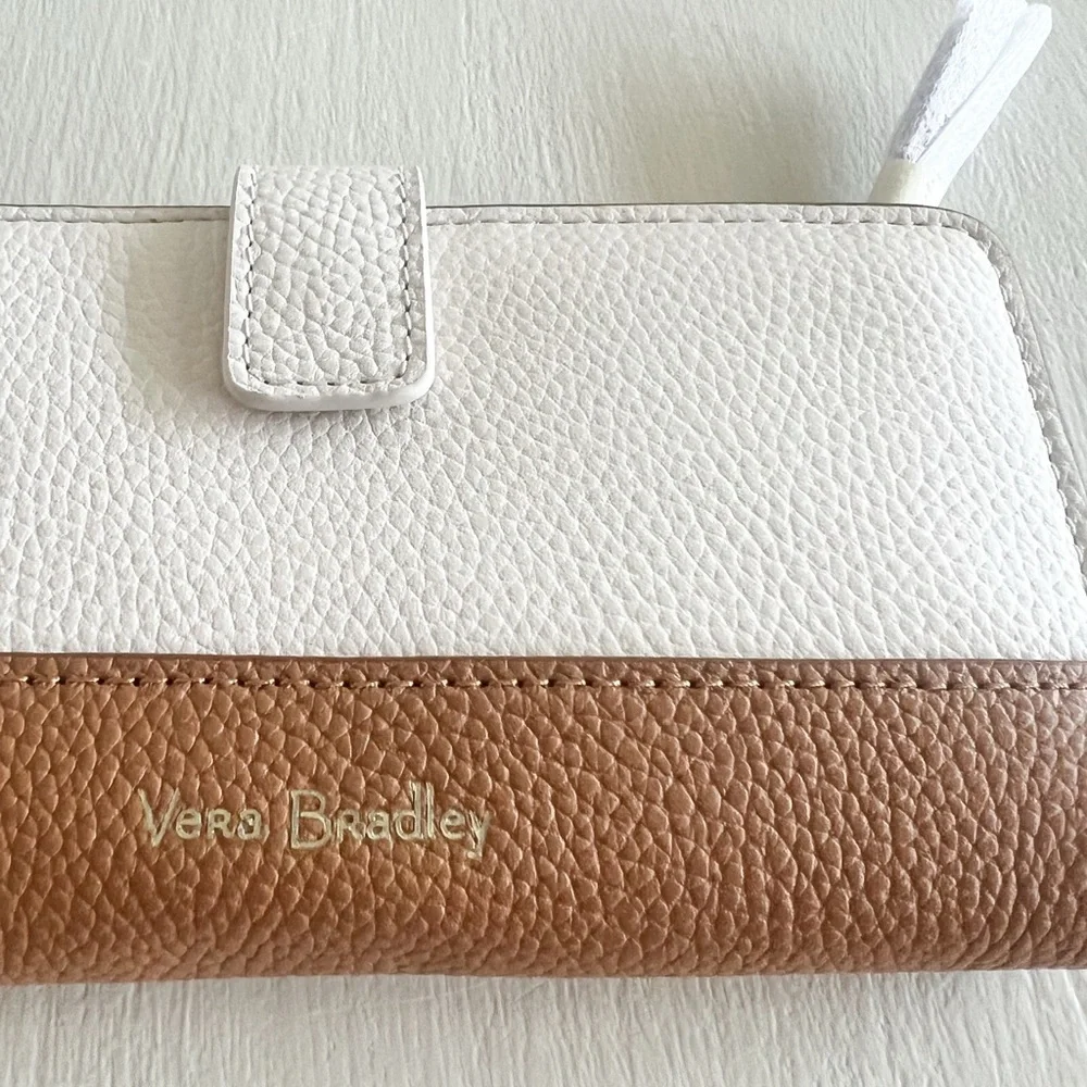NWT: Vera Bradley Leather Finley Wallet in Fresh Coconut With Camel - Picture 4 of 10